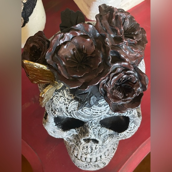 Lace Floral With Golden Butterfly Resin Skull